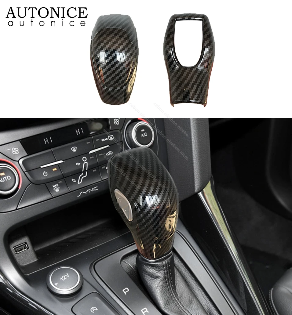 Carbon Fiber Color Gear Shift Knob Decorator Cover Trim Fit for Focus Kuga Escape C-MAX Transit Connect Fusion Mondeo AT