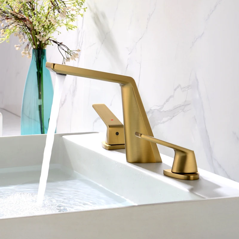 Newest Fashion Brass Bathroom sink faucet 3 Holes 2 Handles Cold hot water Basin mixer Tap Luxury Copper Top Quality Bath Faucet