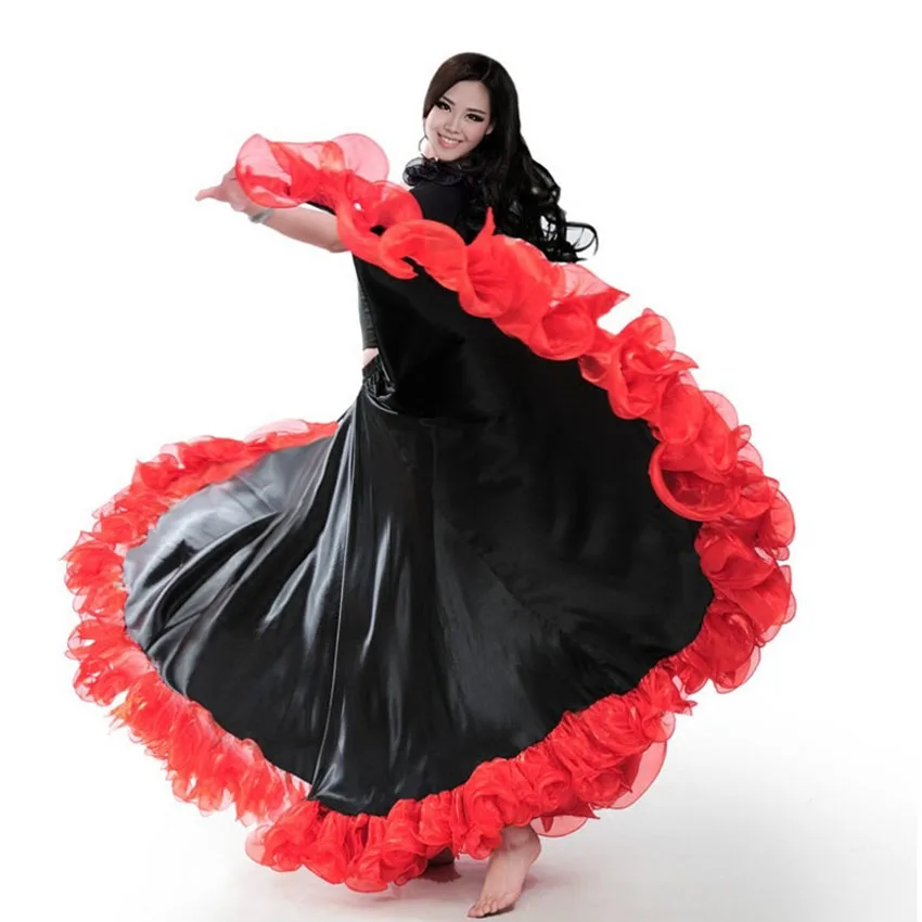 Fashion Plus Size Gypsy Style Female Spanish Flamenco Skirt Performance Belly Dance Costumes Ruffle Lace Dress Team Performance