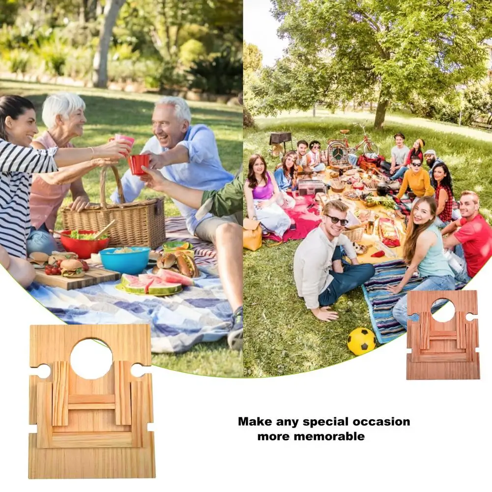 Outdoor Portable Picnic Camping Wooden Table Foldable Camping Desk with Glass Rack Fruit Wine Desk Travel Foldable Fruit Table