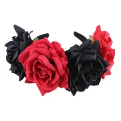 Women's Hawaiian Stretch Rose Large Flower Floral Crown for Garland Party Day of The Dead Headband Costume Mexican Headpiece
