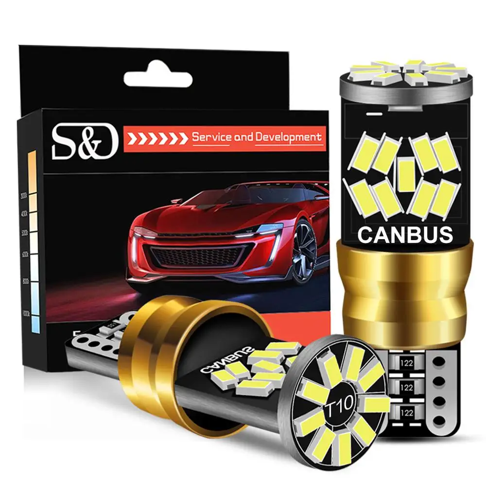 S&D 2Pcs T10 LED Canbus W5W LED Light Bulbs No Error 27SMD Car Interior Reading Parking Lamp Auto Led Trunk Side Door Lamp White