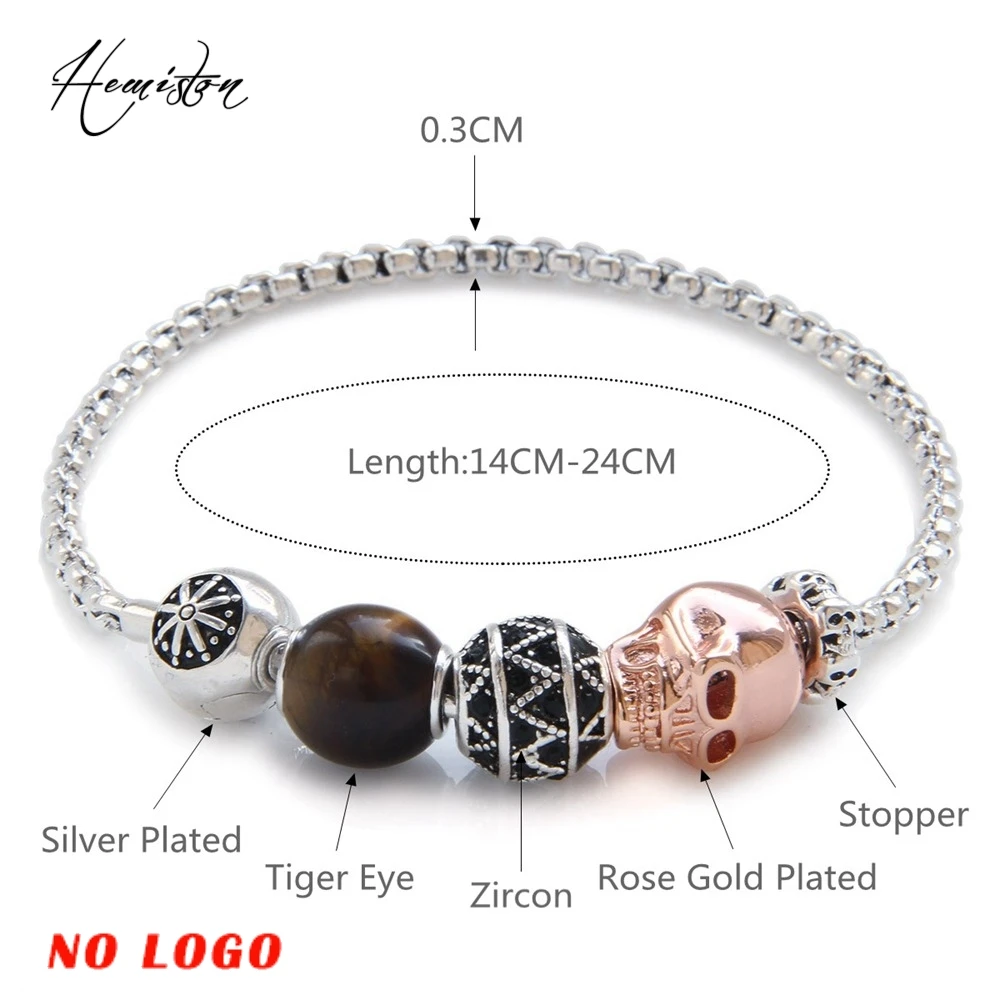 Thomas Style KM Bead Bracelet With Tiger Eye and Rose Gold Color Skull Bead, Rebel Heart Bracelet For Men TS KB549