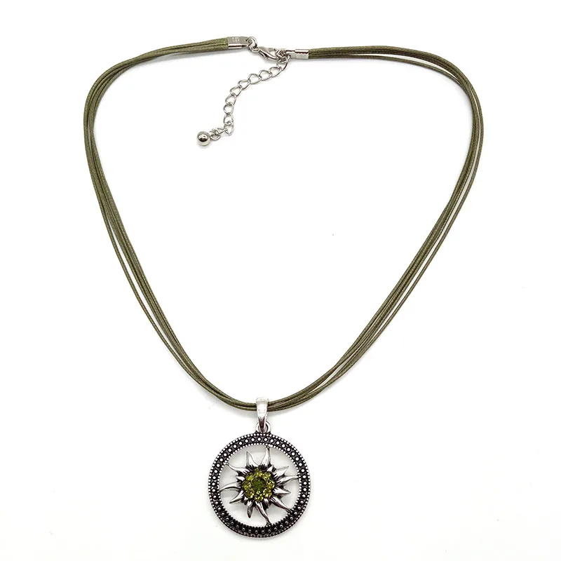 قلادة نسائية عتيقة ذات شكل دائري منحوتة من Edelweiss قلادة بحبل من حجر الراين التقليدي مجوهرات للبيع بالجملة #6