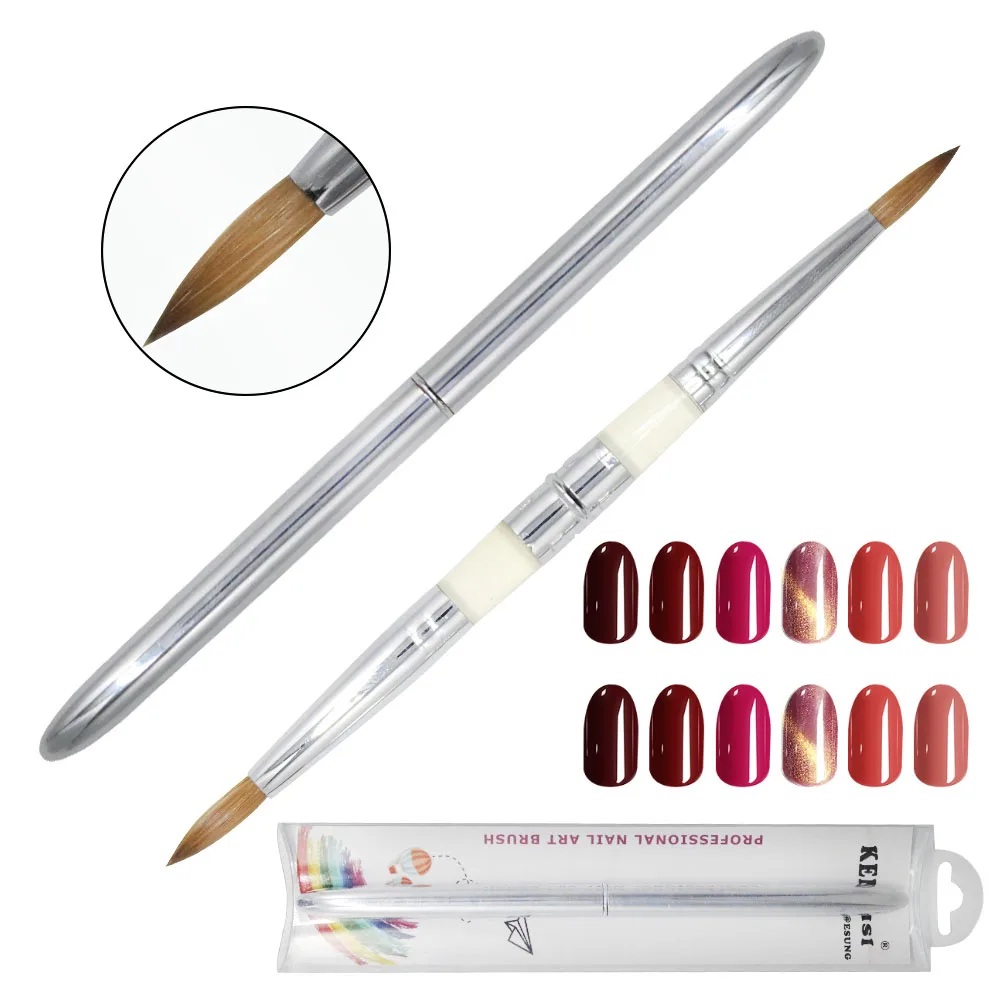 

Eval Double Head Kolinsky Sable Acrylic Nail Art Dotting brush Crimped Round Silver Handle Dual Use Nail Brushes