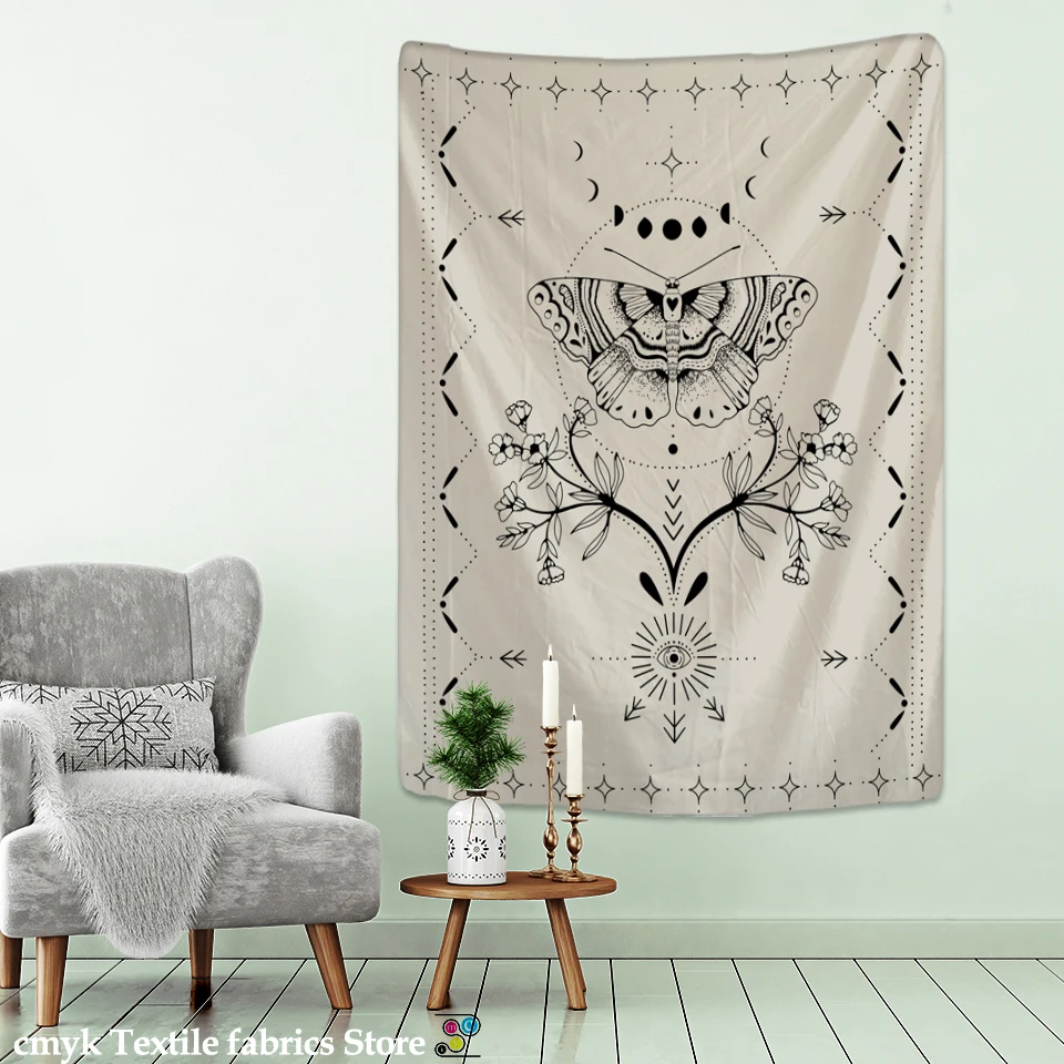 Simple Tarot Flower Butterfly Pattern Tapestry Blanket Psychedelic Witchcraft Wall Hanging Bohemia Gypsy Home Bedroom Decorating