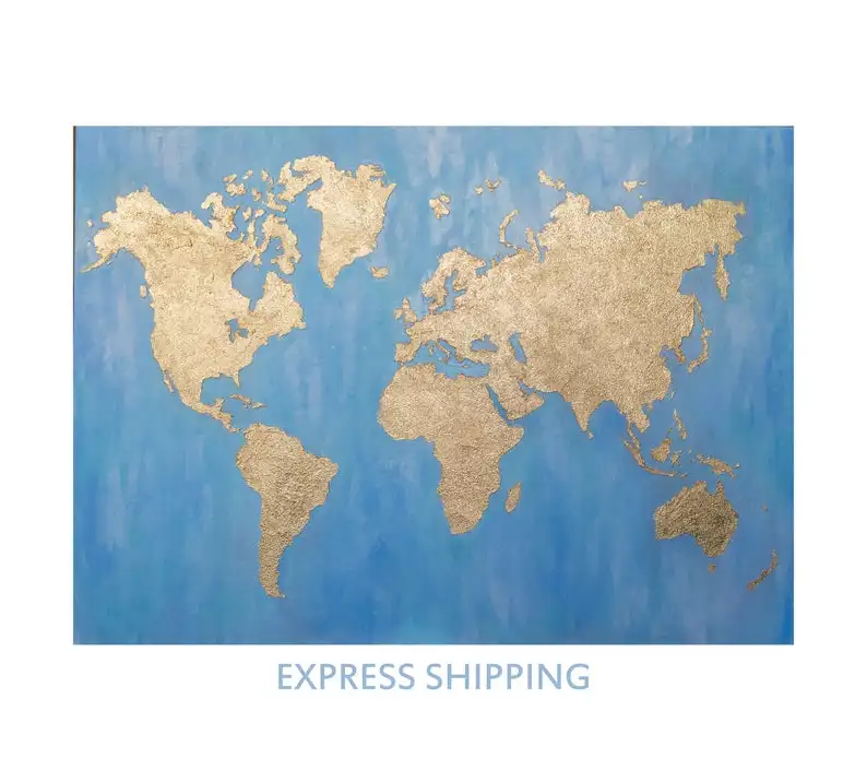 

Oil Painting Modern Abstract Painting Large World Map Painting Gold Leaf Painting Abstract World Map Gold Painting Decor Gold