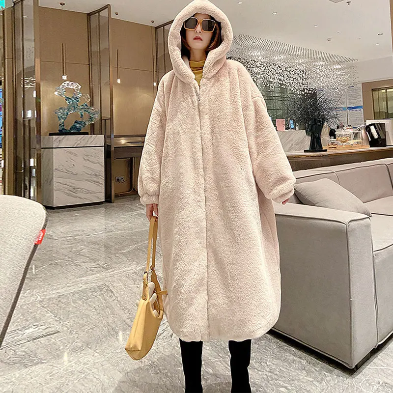 Oversize Winter Faux Pelzmantel Frauen Künstliche Pelz Jacke Lange Lose Große Größe Winter Jacke Warme Parka Plüsch Mäntel Knie länge