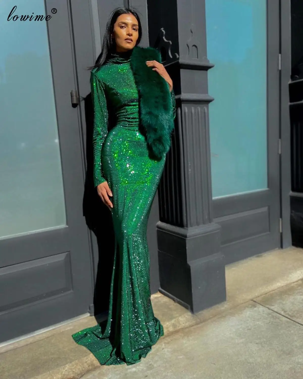 Robe Femme สีเขียวแขนยาวชุดราตรี 2020 แฟชั่น Couture คำ Mermaid อย่างเป็นทางการชุดพรหมผู้หญิง PARTY Gowns