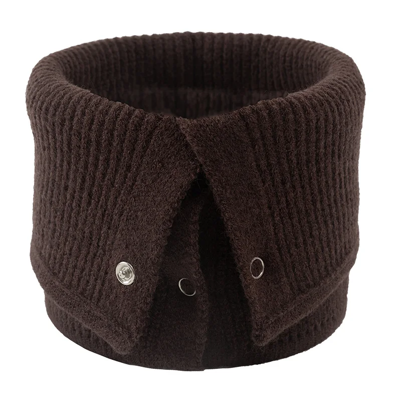 New Fashion Button Unisex Winter Solid Warm Ring Knitted Scarf Men Headband Collar Bandana Plus Velvet