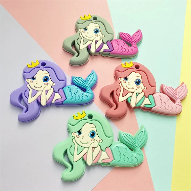 1pcs Mermaid Silicone Teether Cartoon Animal Food Grade Silicone Beads DIY Nursing Sensory Necklace Making Lnfant Chewable Toy