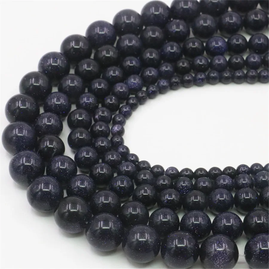 Natural 6 8 10 12 14mm Dark Blue Goldsand Stone Round Jades Jaspers Loose Beads Women Girl DIY Jewelry Making Design Accessorise