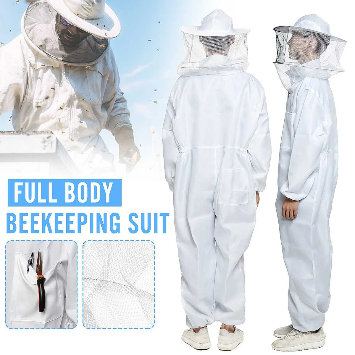 

Beekeeping Beekeeper Bee Suit Breathable HD Surface Net Protective Suit Full Body Beekeeping Clothing Hat