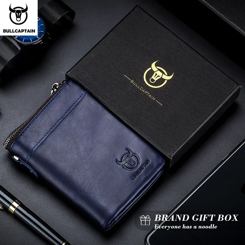 Bullcaptain Vintage Leather Buckle Wallet Coin Purse Wallet Card Men\'s Wallet Cartera Hombre Men\'s Handbag RFID Holder