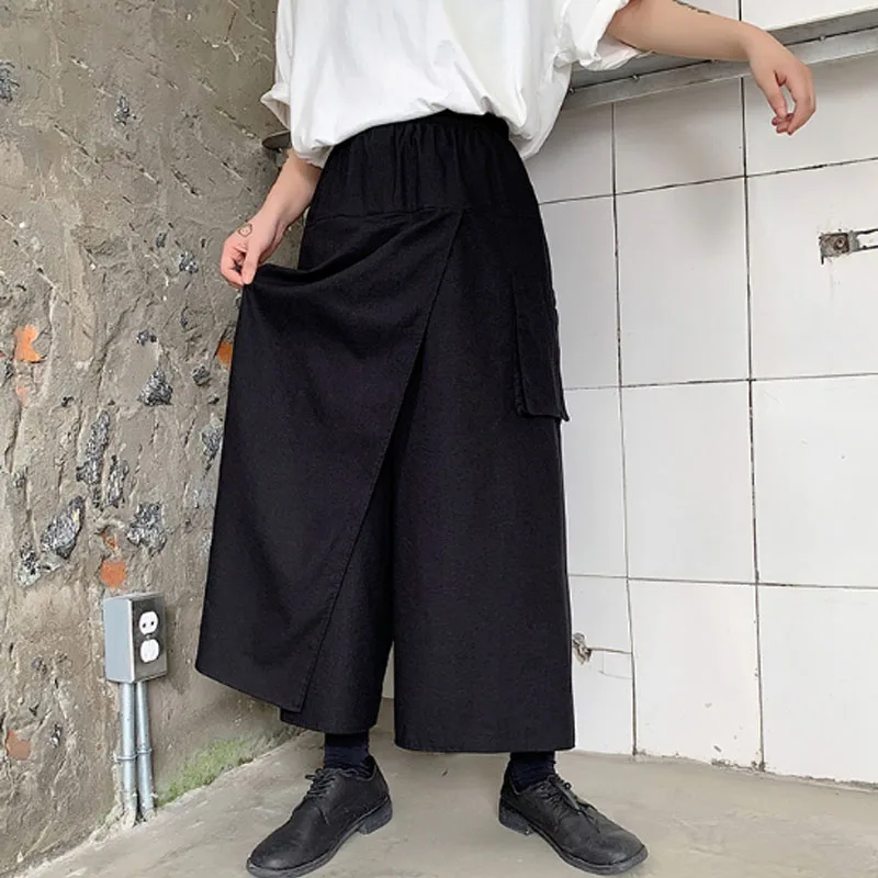 

Men's trousers spring and autumn loose waist loose bell-bottom culottes men's casual trousers and kimono large harem style