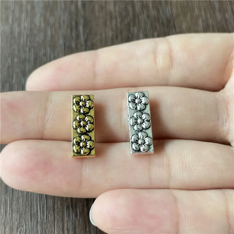 15pcs Square engraved flowers with three holes separated beads connectors jewelry making DIY bracelet necklace components