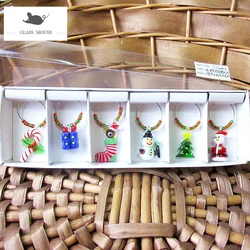 6 Pcs/set Christmas Family Wine Glass Decoration Party Goblet Decorative Circles Xmas Cup Pendants Ring Wine Glass Charms marker