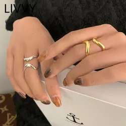 LIVVY Silver Color Retro Double Smooth-Surface Open Ring Female  Trend Elegant Handmade  Fashion  Jewelry Gift