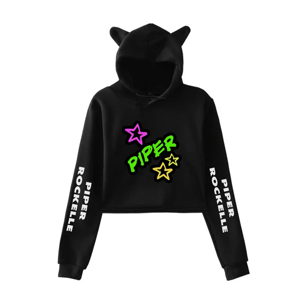 

Piper Rockelle Merch Crop Top Hoodie Hip Hop Streetwear Kawaii Cat Ear Harajuku Cropped Sweatshirt Pullover Tops Ropa Mujer