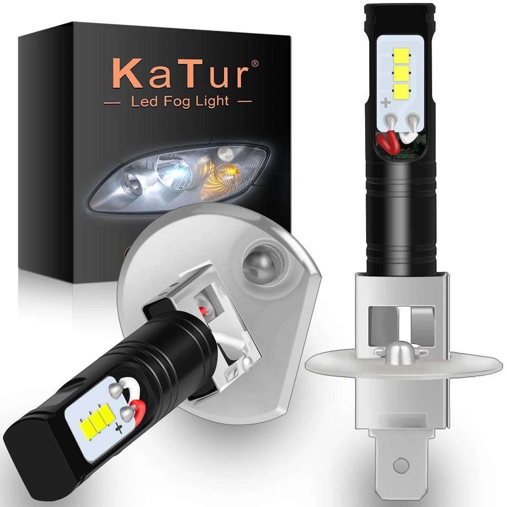 

Katur 2pcs H1 Led Bulbs for Cars CSP LED Chips Bulb Auto Led Light Fog Lamp Super Bright Auto Running Lights 6500K White DC12V