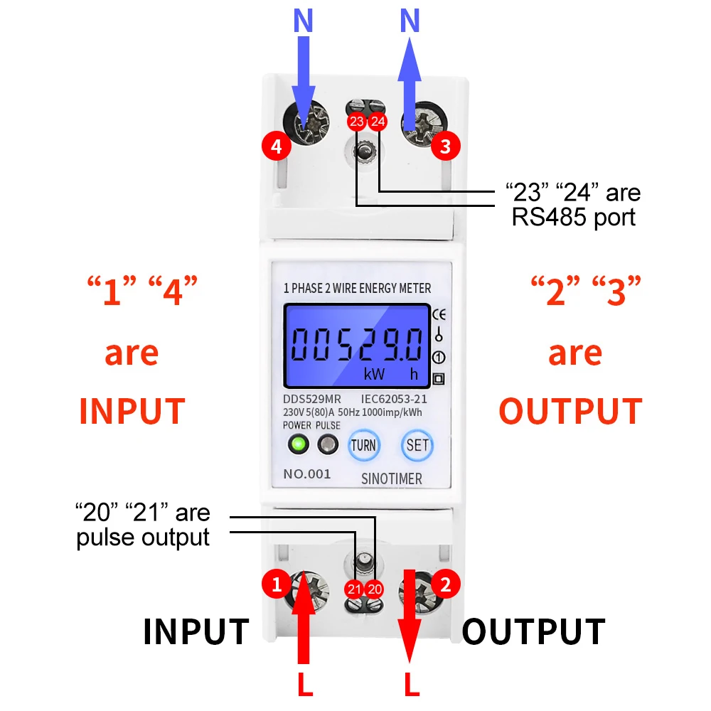 RS485 AC 230V 5-80A High Precision Electric Energy Meter Digital Electricity Consumption Meter With Voltage Current Display