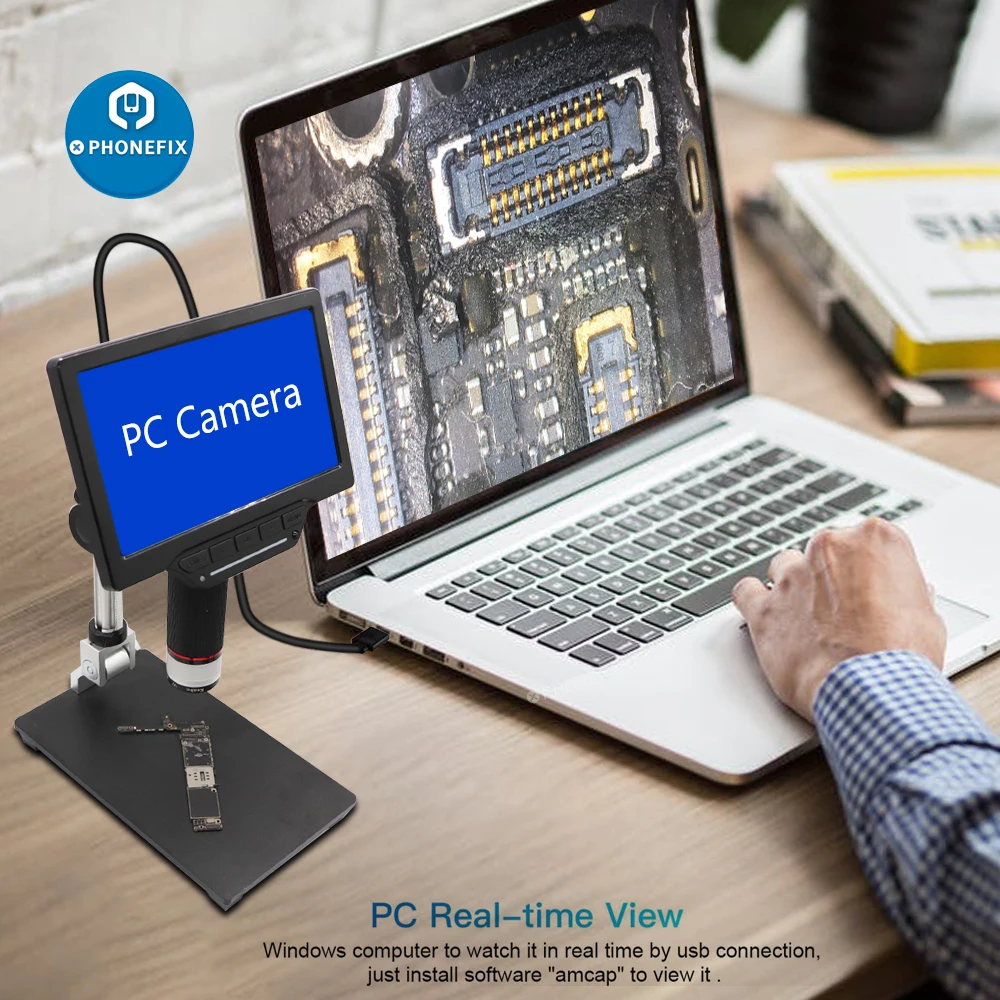 Microscópio digital com gravador lcd de 7.0 polegadas, endoscópio de 1000x com gravação de vídeo, zoom, tf, gravador de vídeo, pc, relógio de telefone, reparo pcb