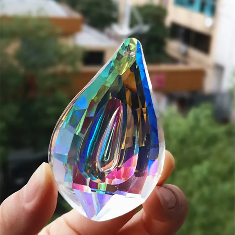 1PC 38/50/76mm Lute Shape AB Color K9 Crystal Suncatcher Pendant (Free Ring) Chandelier Lamp Lighting Part Party Home Decoration