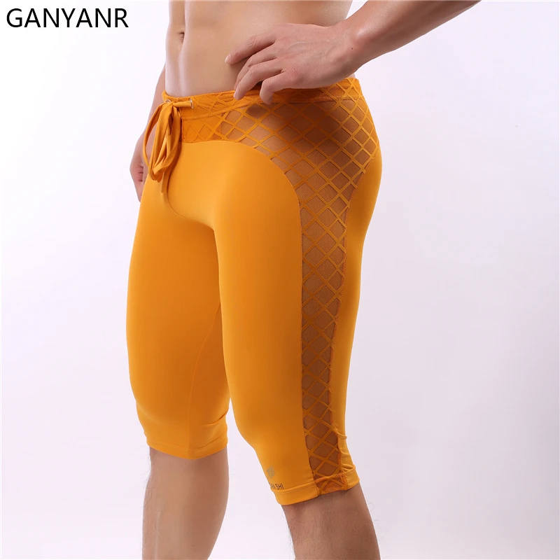 GANYANR Running Tights Men Compression Gym Leggings Fitness Basketball Sexy Sport Jogging Training Athletic Yoga Shorts Workout