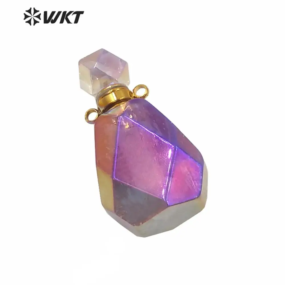 

WT-P1594 High Quality Water Drop Stone Perfume Bottle Pendant Faceted Aura Spirit Purple Essential Oil New Sale Jewelry