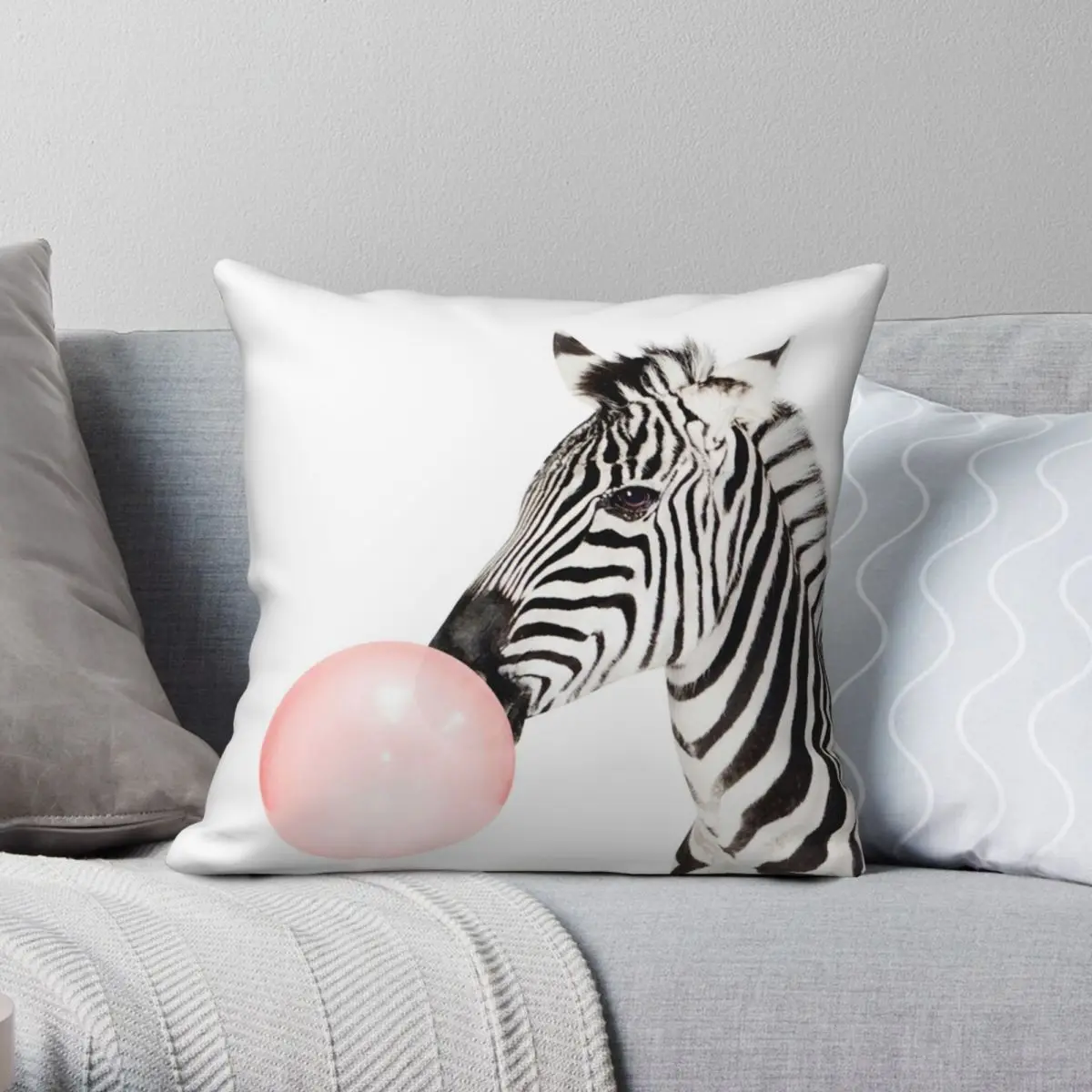 

Zebra Bubble Gum Nursery Square Pillowcase Polyester Linen Velvet Zip Decor Throw Pillow Case Home Cushion Cover 18"