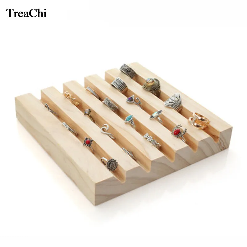 Solid Wood 5 V Groove Ring Frame Creative Decoration Home Jewelry Shelf Tray Counter Display Ring Frame Jewelry Display Props