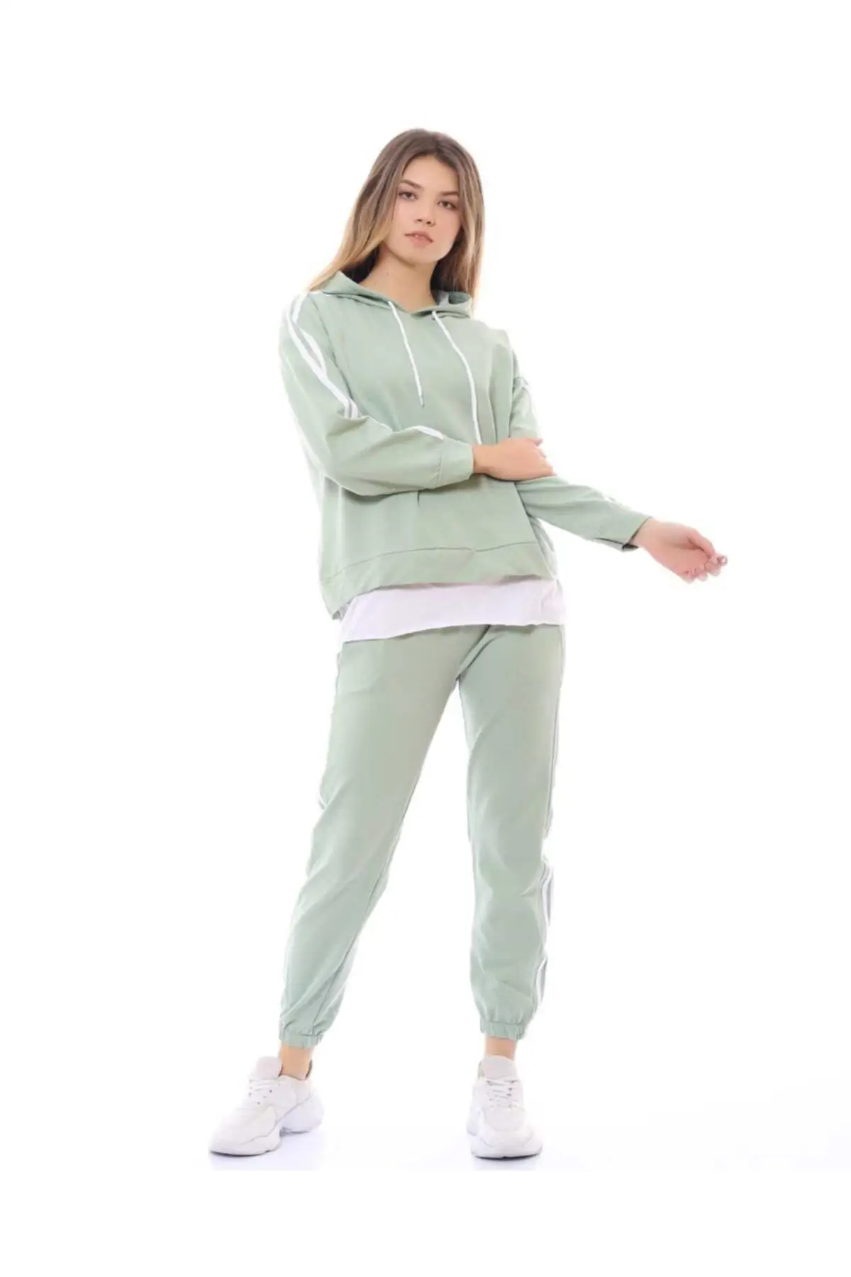 Sling feminino com capuz tarja sweatsuit sweatshirts de inverno 2021