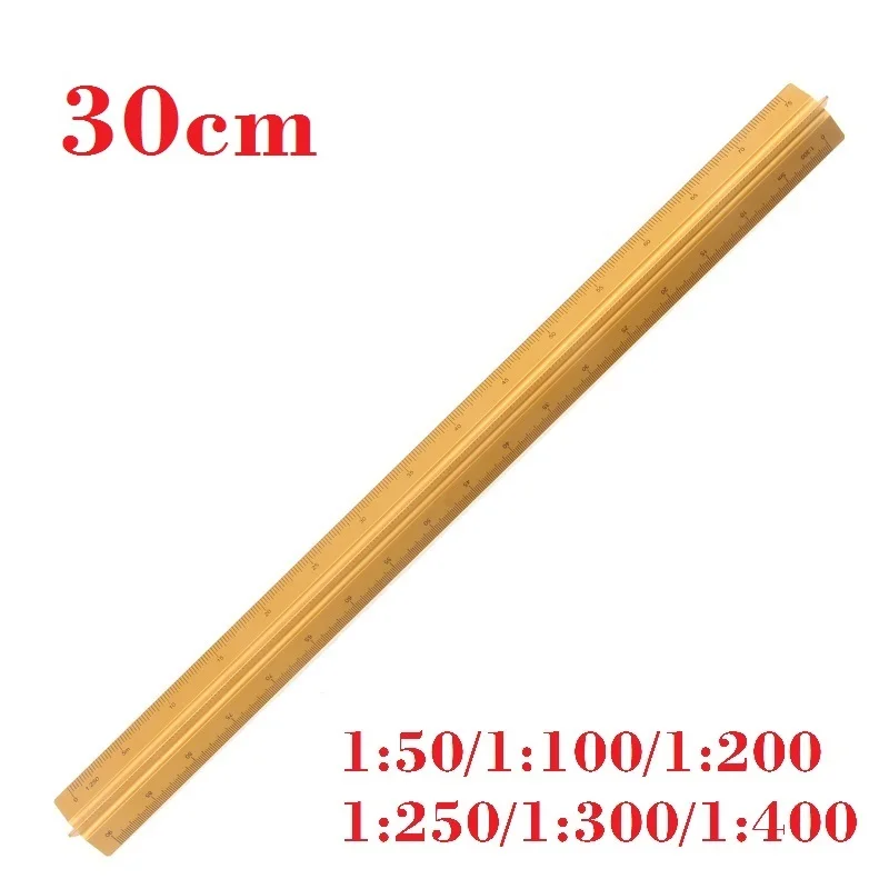 30cm Golden Scale Ruler Engineers Drafting Triangular Architect Scale Aluminum - Grooves