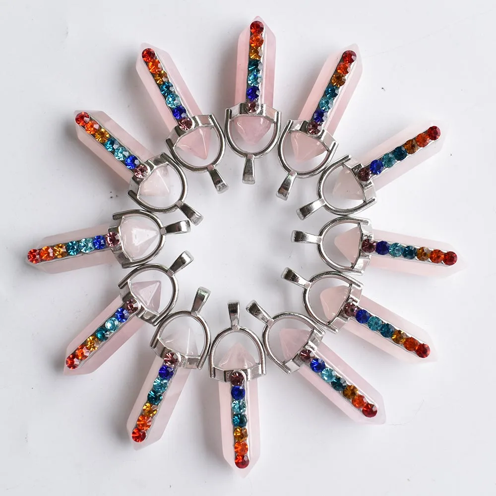 7 Chakra Naturstein Lapislazuli Tigerauge Quarz Obsidian Anhänger für DIY Schmuckherstellung Halsketten Zubehör 24 Stück/Lot Großhandel – Detail 3