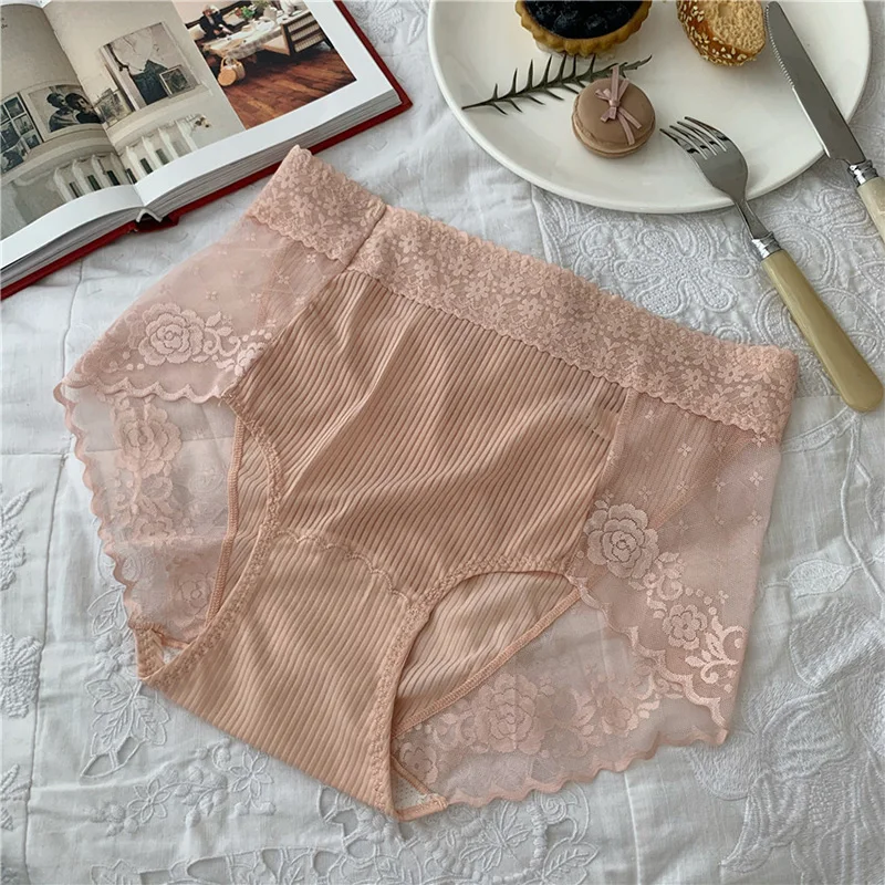 Sexy Lace Seamless Female Panties Soft High Quality Silky Lingerie Underwear Solid Mid-Waist Transparent Briefs 83