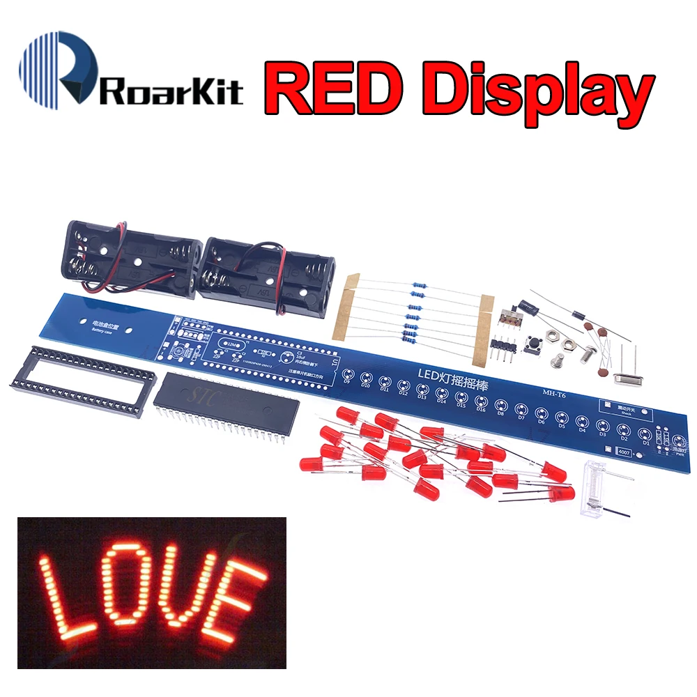 16 Bits POV LED Stick Light Rocker Diy Kit Shaking STC89C52 51 Microcontroller Electronic Solder Kits Blue/Red Display