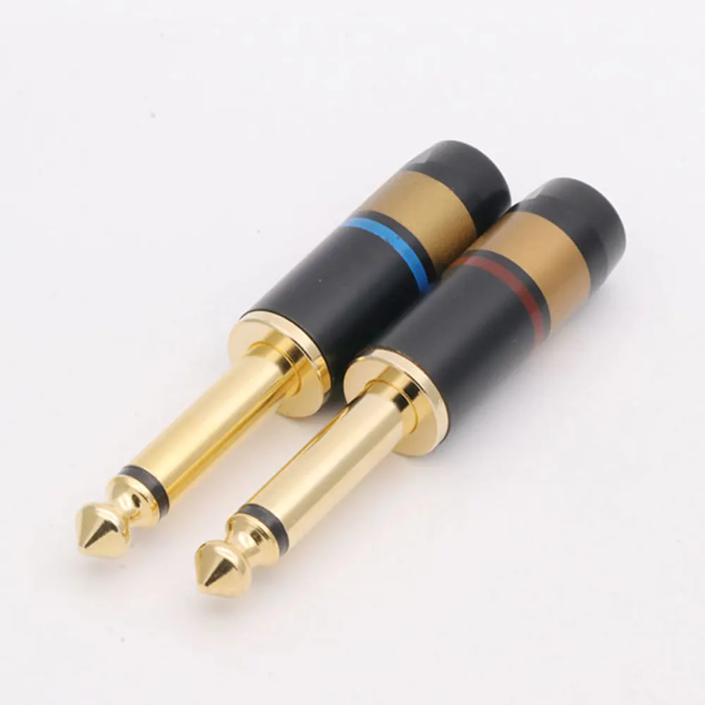 1pc 6.35mm Luxury Blue & Red Gold-Plated Mono/Stereo Audio Plug Connector for Microphone