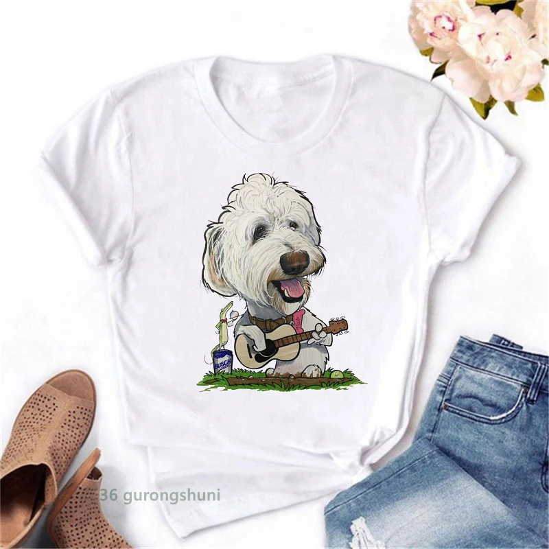 

Funny T-Shirt Women Fashion Odd Dog Playing Guitar Animal Print Camiseta Mujer T Shirt Kawaii Clothing White Tshirt Femme Tops