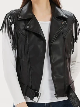 2021ファッション春秋の女性ヴィンテージタッセルフェイクレザーベストベルトレディースハイストリートpuノースリーブジャケットベストトップス