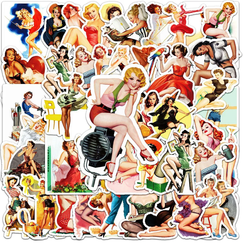 10/30/50pcs Retro Sexy Pin Up Girl Stickers for Laptop Skateboard Luggage Motorcycle Cool Toy Waterproof Decal Sticker Packs