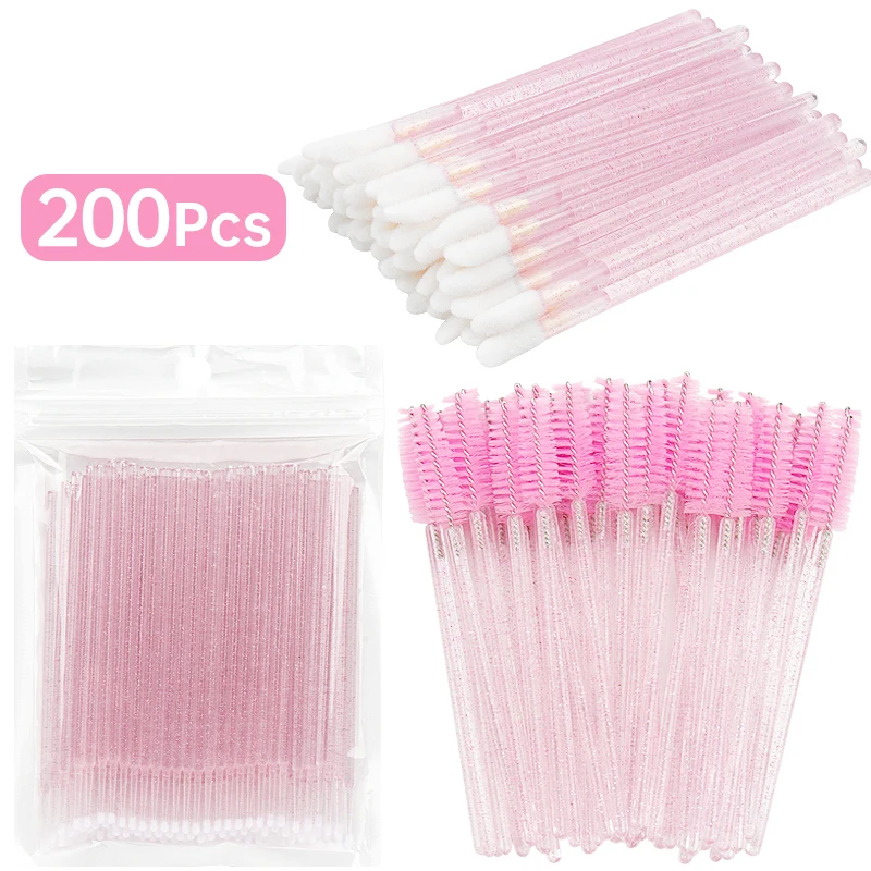 200 Chiếc Dùng Một Lần Pha Lê Trang Điểm Dụng Cụ Bấm Lông Mi Môi Microbrush Mascara Hoa Dây Applicator Đầm Cây Nối Mi Dụng Cụ