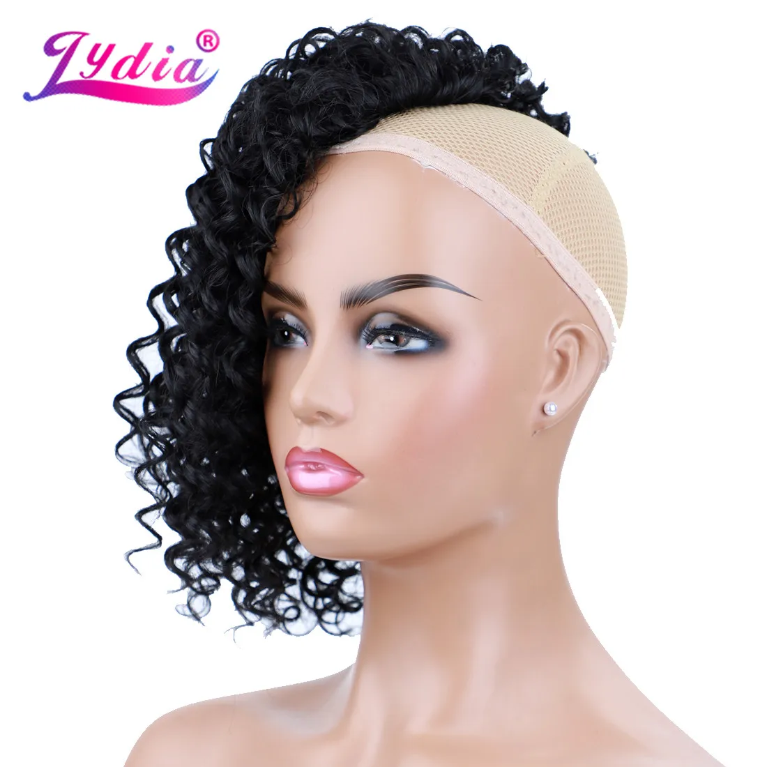 Lydia Synthetic High Puff Afro Kinky Curly Bang One-Side Part Chignon Clips in Hairpiece Extensions 110g/PCS For Ladies Daily