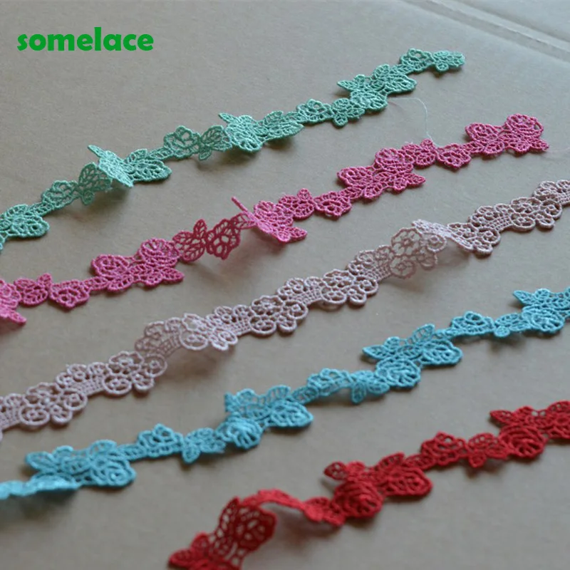 (15Yds/Lot)1.5cm or 2cm Wide Green,Pink,Blue,Red Floral High Quality Venise Lace DIY Handmade Lace Accessories Textile Fabrics