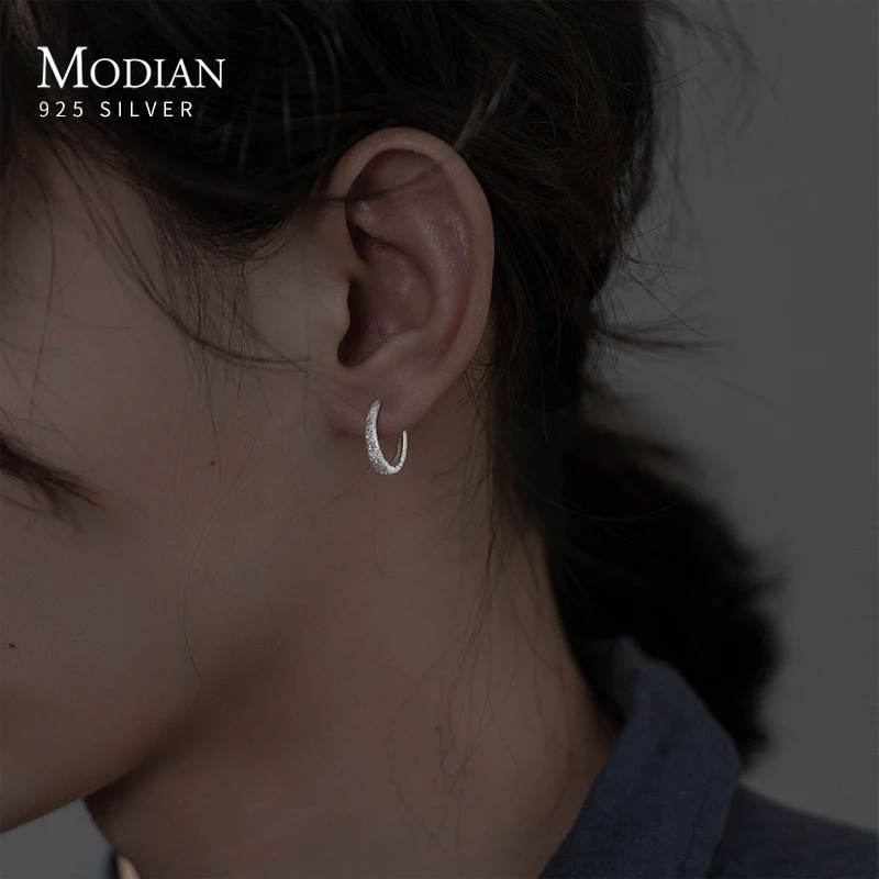 

Modian 100% 925 Sterling Silver Original Simple Frosted Circle Hoop Earrings Buckles for Minimalism Women Fine Female Jewelry