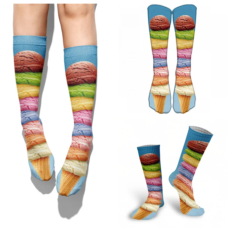 Candy Ice Cream 3d Patterned Socks Funny Soft Autumn And Winter Sports Fashion Long Socks Compress Women Men Cotton Socks Meia