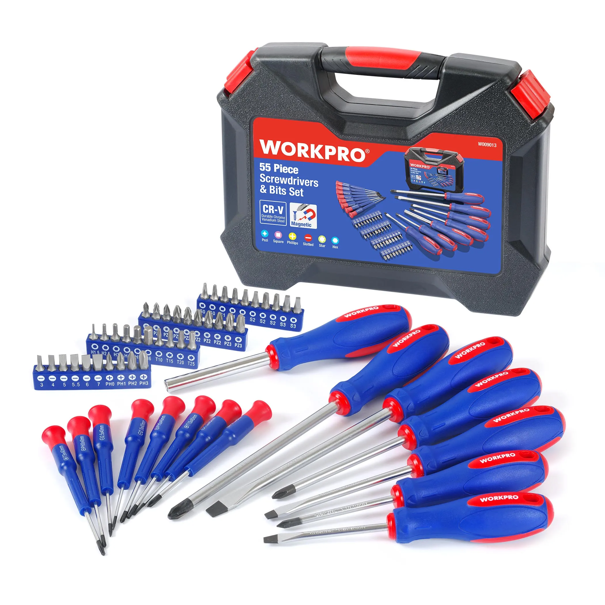 WORKPRO 정밀 스크루드라이버 세트, 전화 스크루드라이버 비트용, 55PC