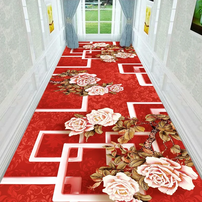 Chinese Style Flower Carpet Runner For Hallway Nordic 3D Floral Print Corridor Carpet Door Mat Kitchen Carpet Colorful 80 * 200