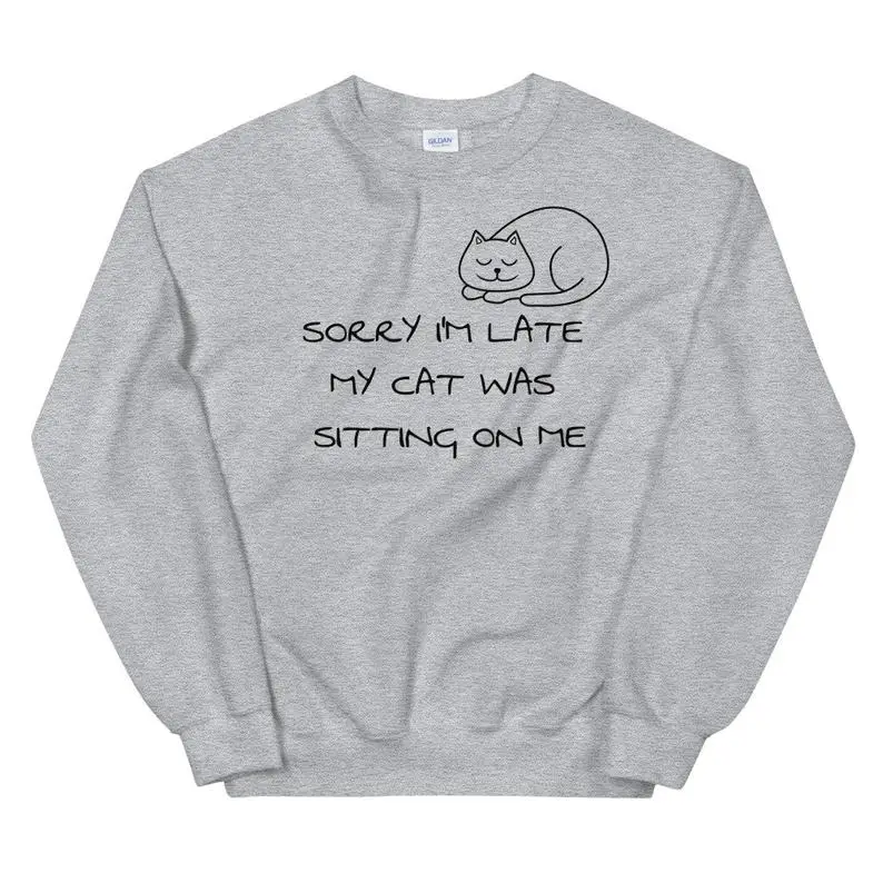 

Sugarbaby Sorry I'm Late My Cat Was Sitting On Me Funny Graphic Sweatshirt Birthday Gift Spring Cat Casual Jumper Tumblr Hoody