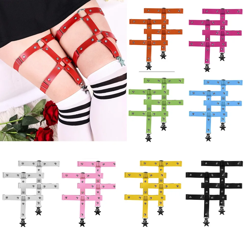 

Leg Pentagram Accessories 2PC Leather Women Punk Sexy Lingerie Garter Sword Belt Harajuku Elasticity Body Tight Bands Straps