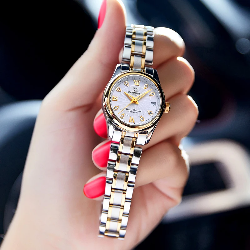 CARNIVAL Brand Dress Watch Ladies Luxury Sapphire Automatic Movement Mechanical Wristwatches Waterproof for Women Reloj Mujer